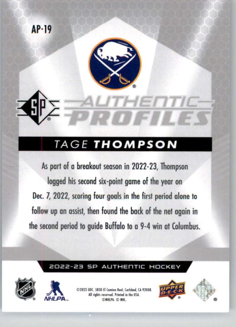 Amazon.com: 2022-23 Upper Deck SP Authentic Profiles #AP-19 Tage